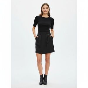 H&M Skirt Womens Size US 10 Black Mini Paperbag D-Ring Belt Chic Casual